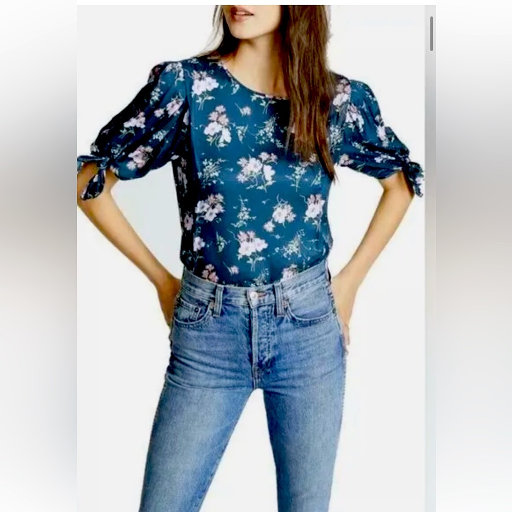 Rebecca Taylor / Emilia silk twill floral Top  Tie Sleeve NWOT